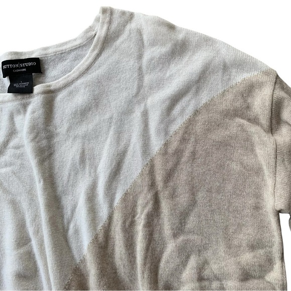 Sutton Studio Cashmere Colorblock Knit Sweater Beige Cream Ivory Size L - Picture 3 of 6